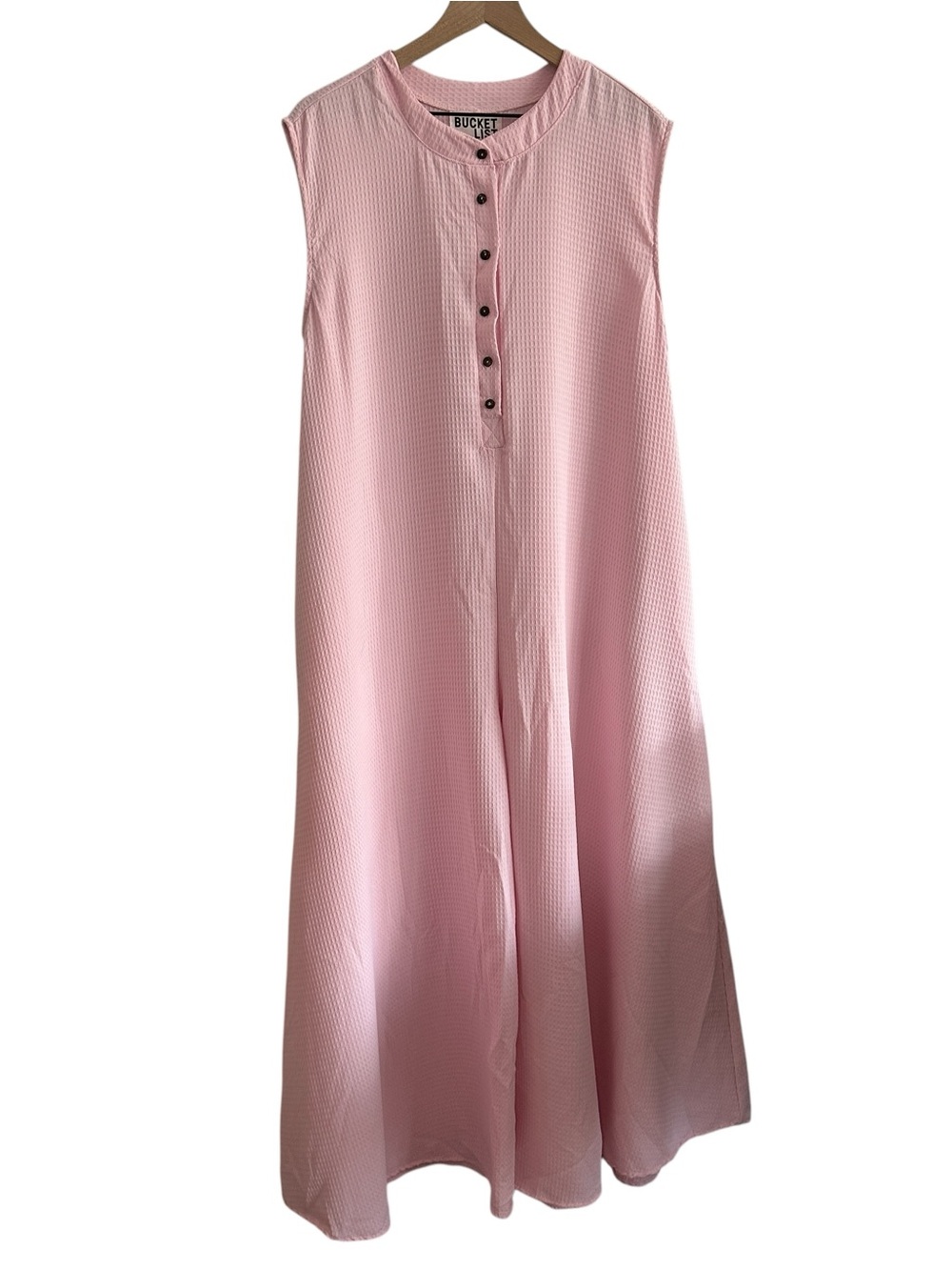 BUCKETLIST Womens Jumpsuit Large Pink Wide Leg Cotton Cottagecore Waffle Knit